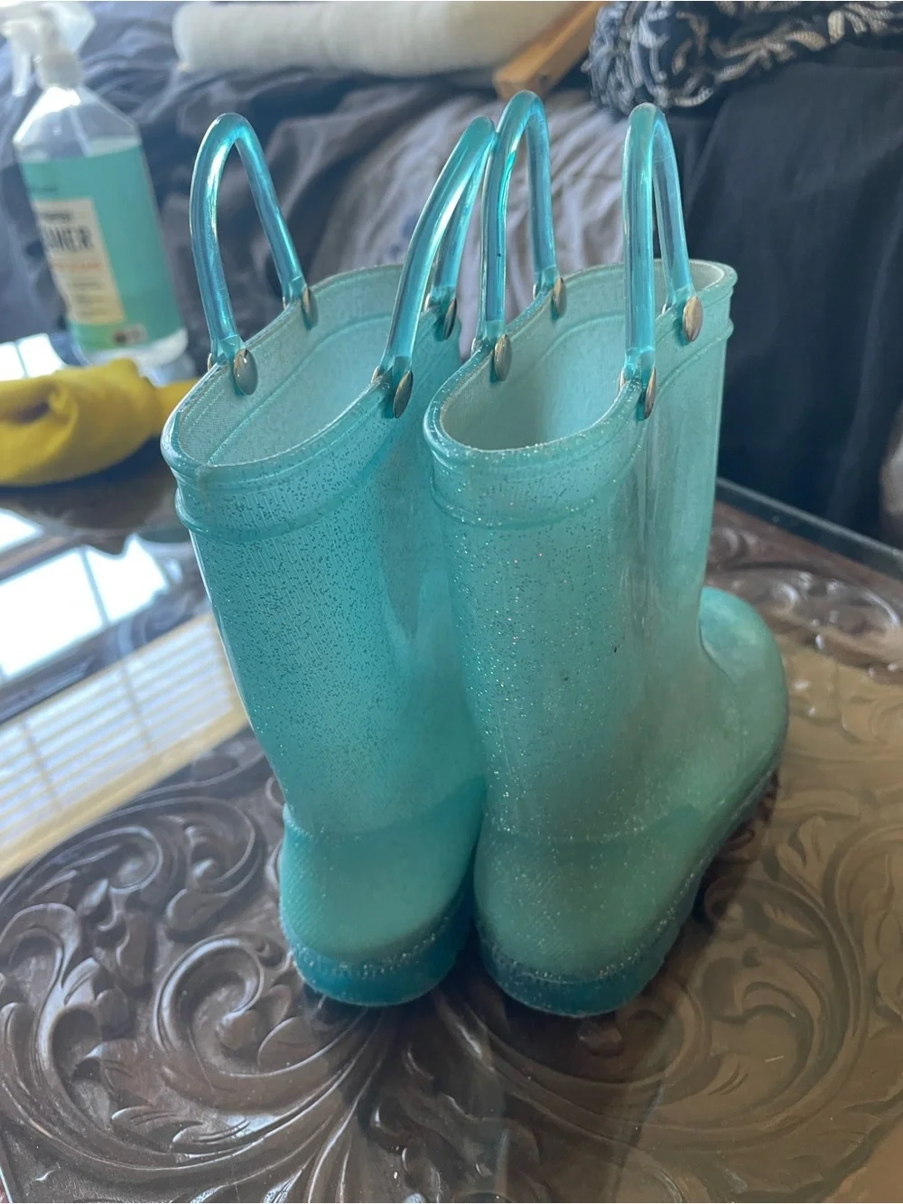 Kids Sparkle Rain Boots in Teal - Comfortable Waterproof Boots
